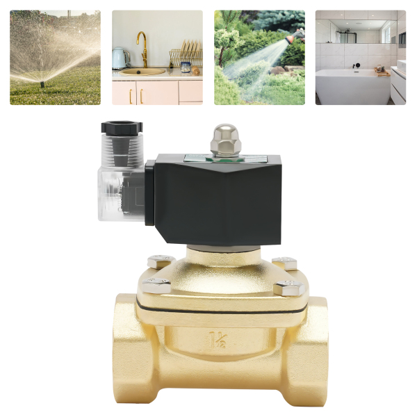 Brass Electric Solenoid Valve 1-1/2 Inch DC 12V Thread Direct Acting Normally Closed Compatible with Water Air Brass Electric Solenoid Valve 1-1/2 Inch DC 12V Thread Direct Acting Normally Closed Compatible with Water Air